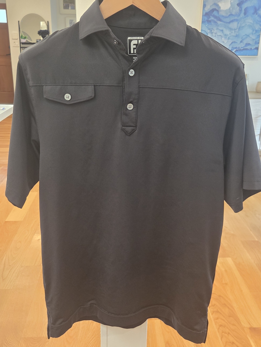 FootJoy Black Short-Sleeve Polo with Chest Flap